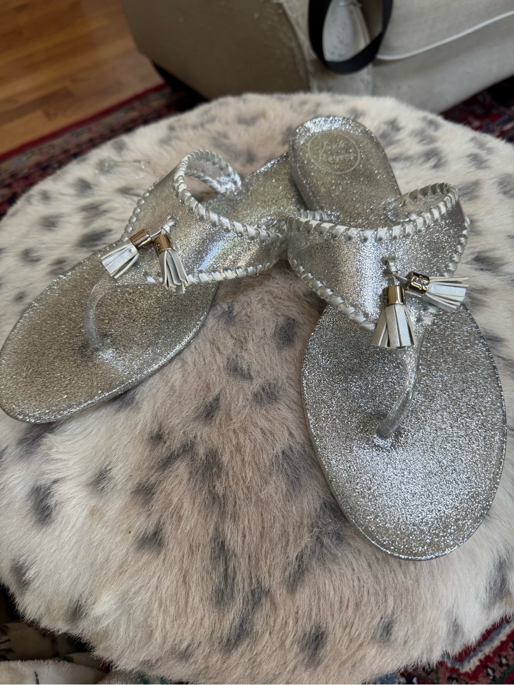 Jack Rogers Silver Glitter Tassel Thong Sandals - Women's 11, NWOT